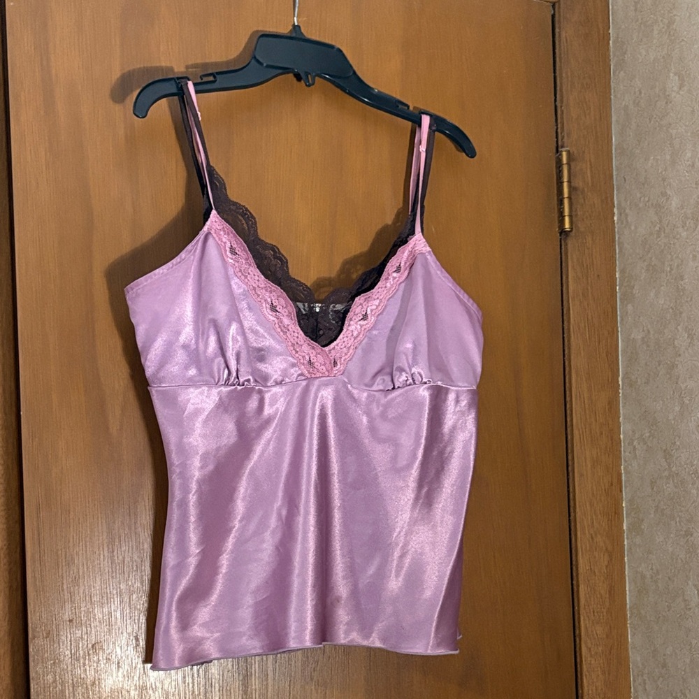 Y2K Studio Y Large Lavender Satin Camo Top with Lace